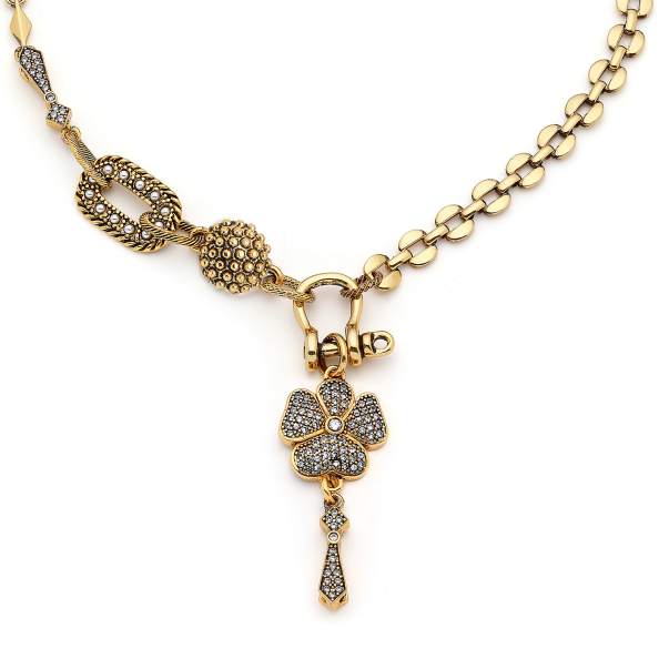 Shine Gold Plated Clover Zircon Charm Chain Necklace - 2