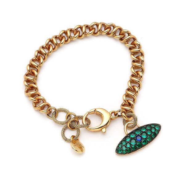 Shine Green Zircon Eye Charm Chain Bracelet - 1
