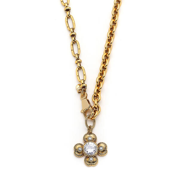 Shining Clover Altın Kaplama Yonca Zirkon Charm Zincir Kolye - 4