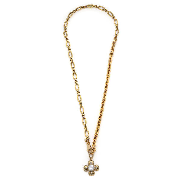 Shining Clover Altın Kaplama Yonca Zirkon Charm Zincir Kolye - 1