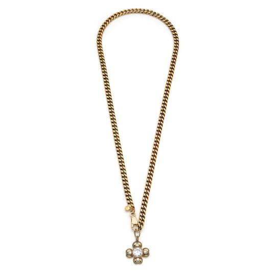 Shining Clover Altın Kaplama Yonca Zirkon Charm Zincir Kolye - 