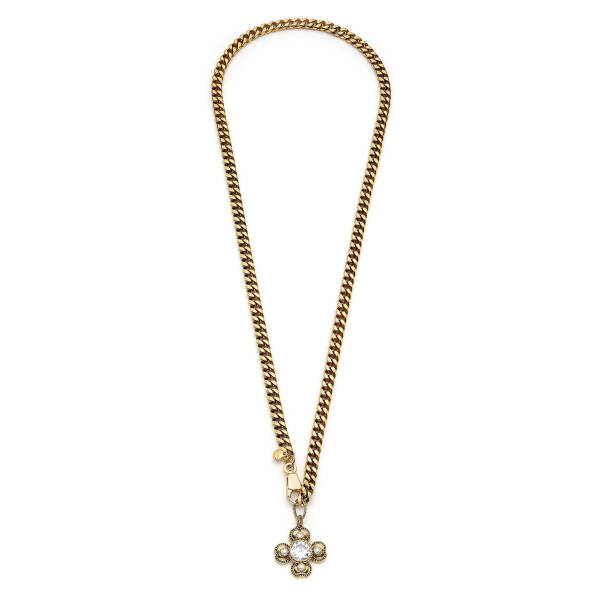 Shining Clover Altın Kaplama Yonca Zirkon Charm Zincir Kolye - 1