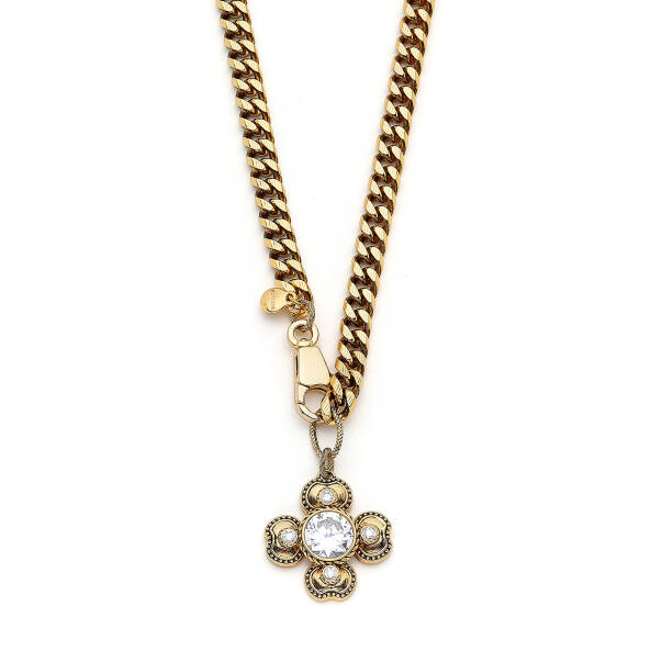 Shining Clover Gold Plated Clover Zircon Charm Chain Necklace - 3