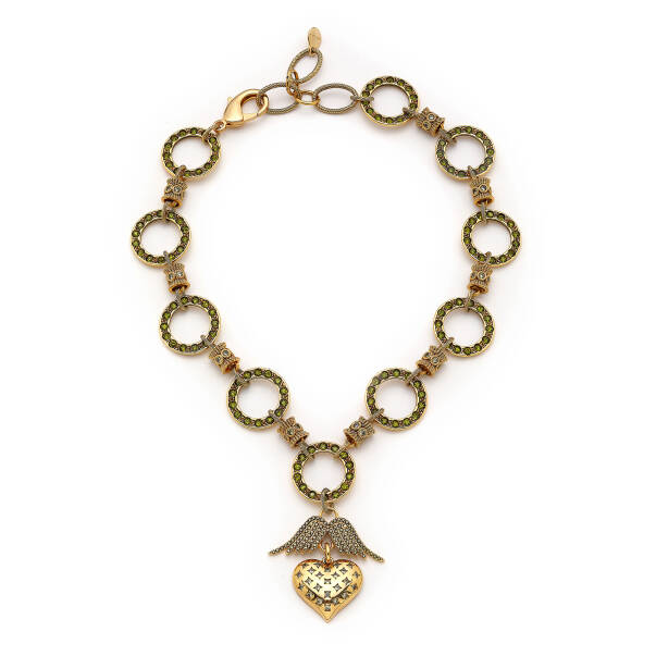 Shining Soul Gold Plated Zircon Angel Wing, Heart Charm Chain Necklace - 1