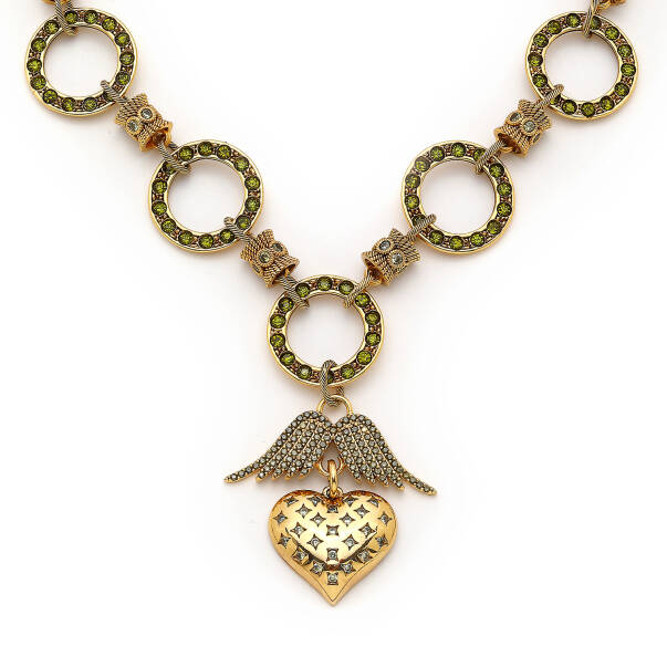 Shining Soul Gold Plated Zircon Angel Wing, Heart Charm Chain Necklace - 2