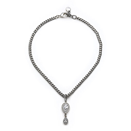 Shiny Teardrop Charm Silver Plated Chain Necklace - 