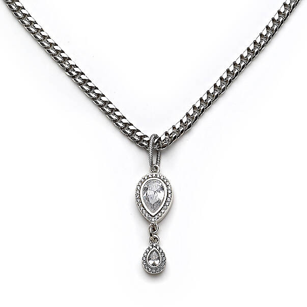Shiny Teardrop Charm Silver Plated Chain Necklace - 3