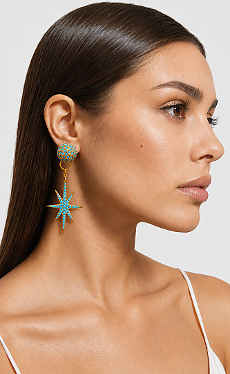 Siraya Turquoise Zircon Star Charm Gold Plated Clip-On Earrings - (1)