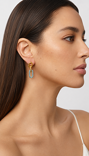 Sirene Turquoise Zircon Gold Plated Pinned Earrings - (1)