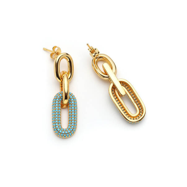 Sirene Turquoise Zircon Gold Plated Pinned Earrings - 4