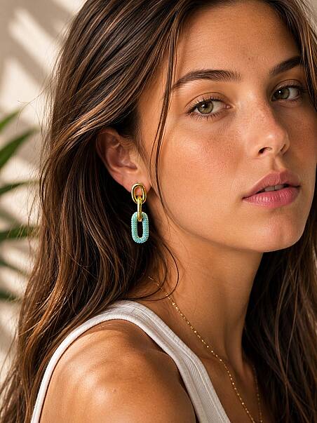 Sirene Turquoise Zircon Gold Plated Pinned Earrings - 3