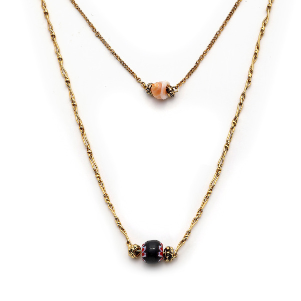 Sister Bond Seashell Glass Bead Gold Plated Chain Necklace - 4