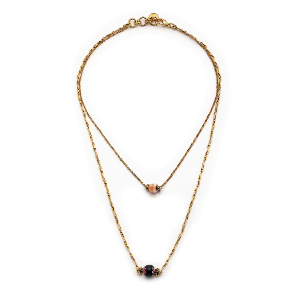 Sister Bond Seashell Glass Bead Gold Plated Chain Necklace - 1