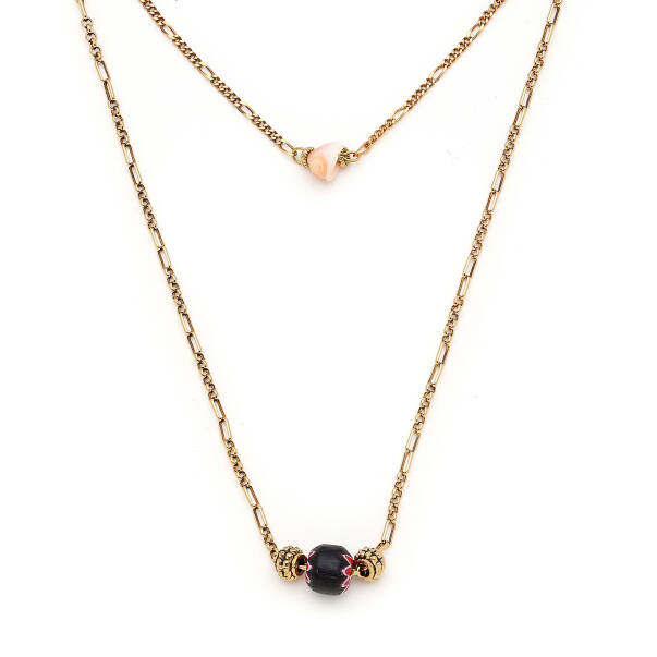 Sister Bond Seashell Glass Bead Gold Plated Chain Necklace - 3