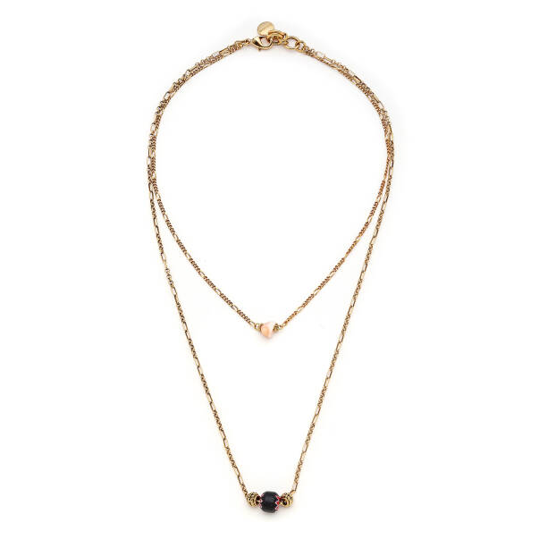 Sister Bond Seashell Glass Bead Gold Plated Chain Necklace - 1