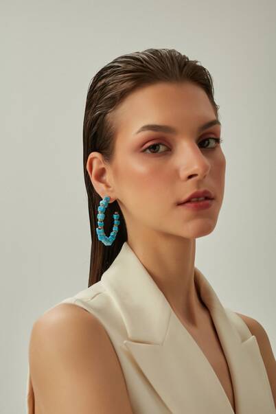Sizzle Turquoise Gold Plated Hoop Earrings - 6