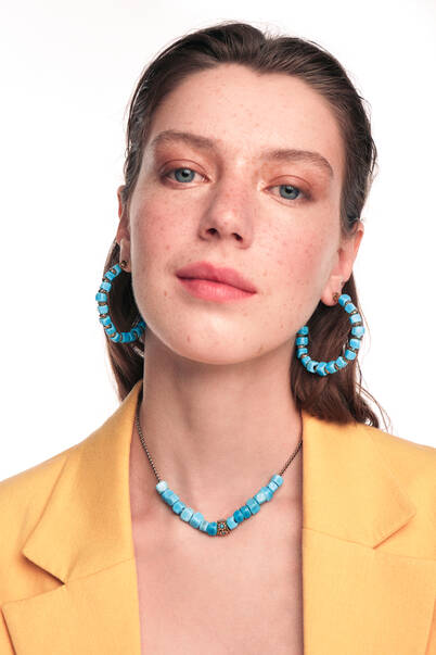 Sizzle Turquoise Gold Plated Hoop Earrings - 2