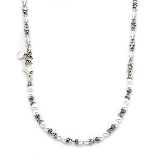 Slash Silver Plated Pearl Necklace - 