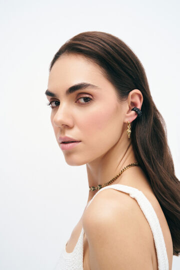 Snif Siyah Altın Kaplama Kıkırdak Küpe - (1)