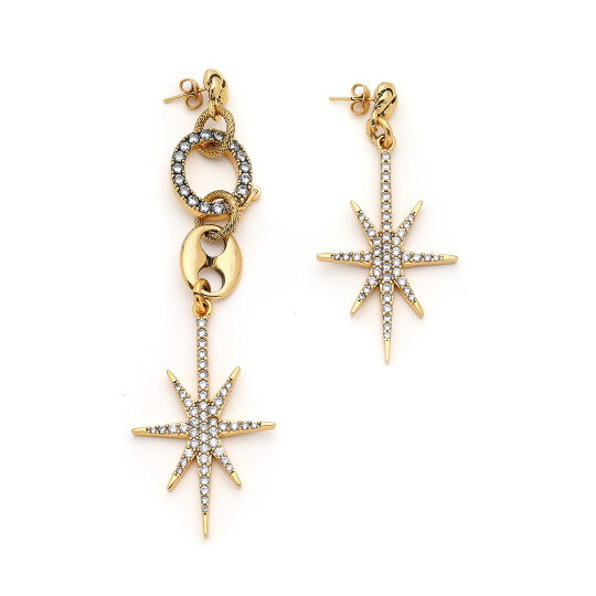 Sofia Gold Plated Star Zircon Charm Pinned Earrings 