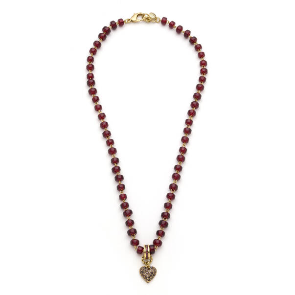 Sola Zircon Heart Charm Gold Plated Glass Bead Necklace - 1