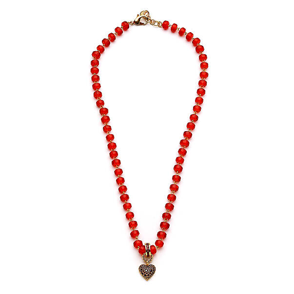 Sola Zircon Heart Charm Gold Plated Glass Bead Necklace - 1