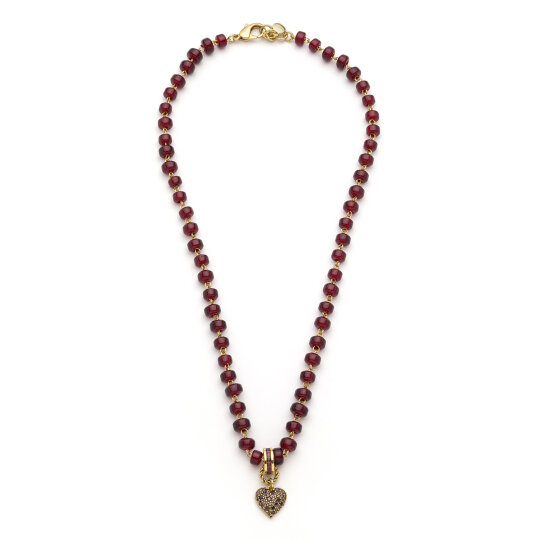 Sola Zirkon Kalp Charm Altın Kaplama Cam Boncuk Kolye - 