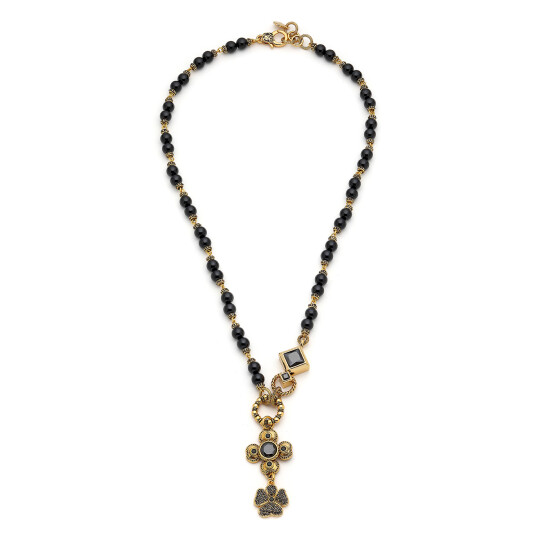 Solace Onyx Gold Plated Clover Zircon Charm Necklace 
