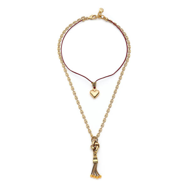 Solace Tassel, Heart Charm Gold Plated Chain Necklace - 1