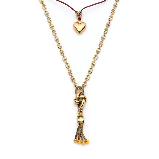 Solace Tassel, Heart Charm Gold Plated Chain Necklace - (1)