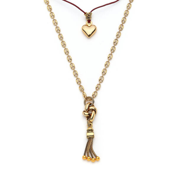 Solace Tassel, Heart Charm Gold Plated Chain Necklace - 2