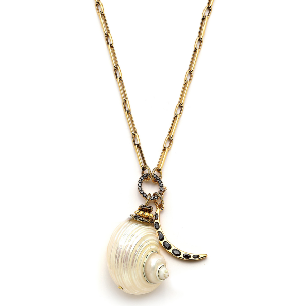Solmare Sea Shell Half Moon Charm Gold Plated Chain Necklace - 3