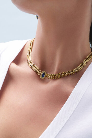 Solvia Lacivert Zirkon Charm Zincir Kolye - 