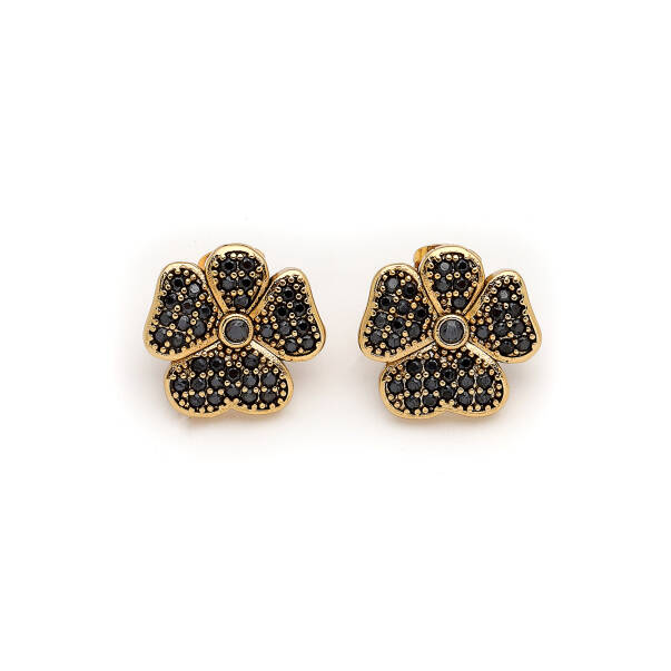 Sophia Gold Plated Clover Zircon Pinned Earrings - 1
