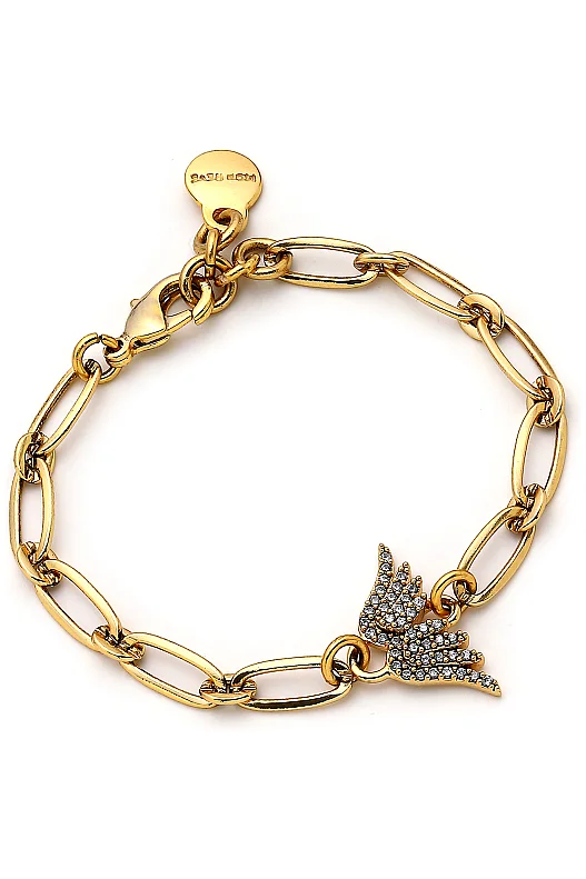 Soren Crystal Gold Plated Angel Wing Charm Chain Bracelet 