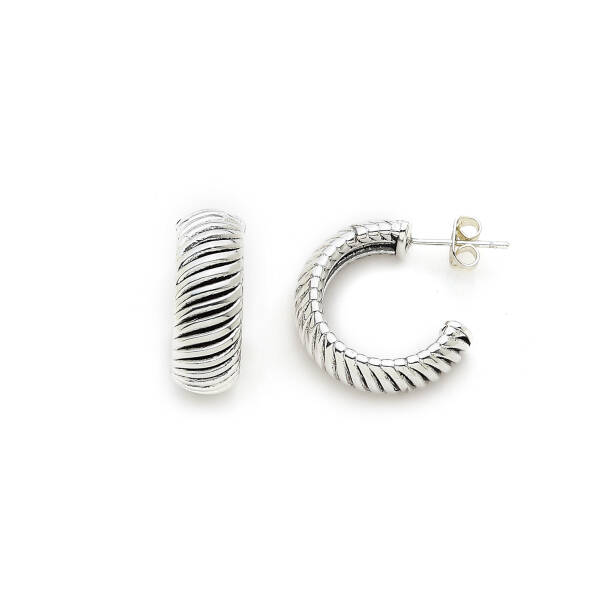 Spiral Silver Plated Hoop Pinned Earrings - 1