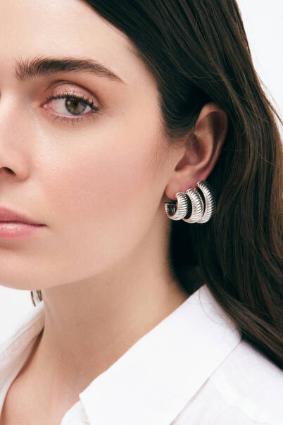 Spiral Silver Plated Hoop Pinned Earrings - 2