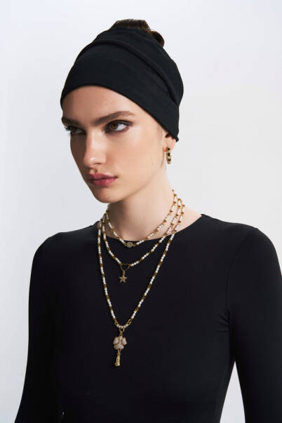 Splendid Pearl Gold Plated Star Zircon Charm Multi Necklace - 4