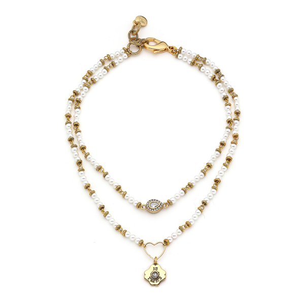 Splendid Pearl Gold Plated Star Zircon Charm Multi Necklace - 1