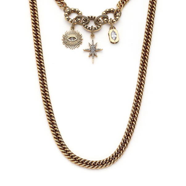 Star Whisper Star Evil Eye Bead Charm Gold Plated Chain Necklace - 4