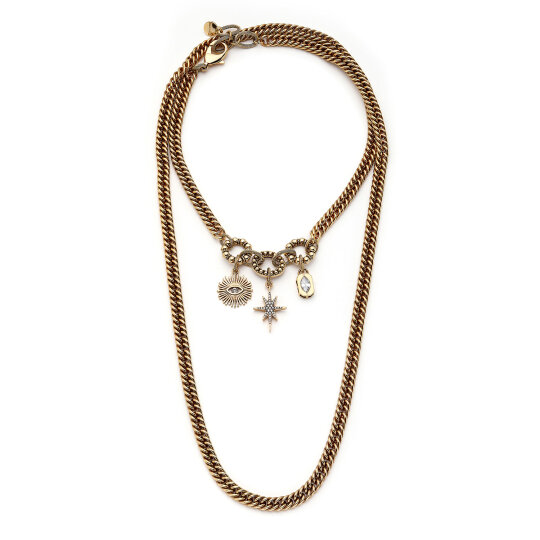 Star Whisper Star Evil Eye Bead Charm Gold Plated Chain Necklace 