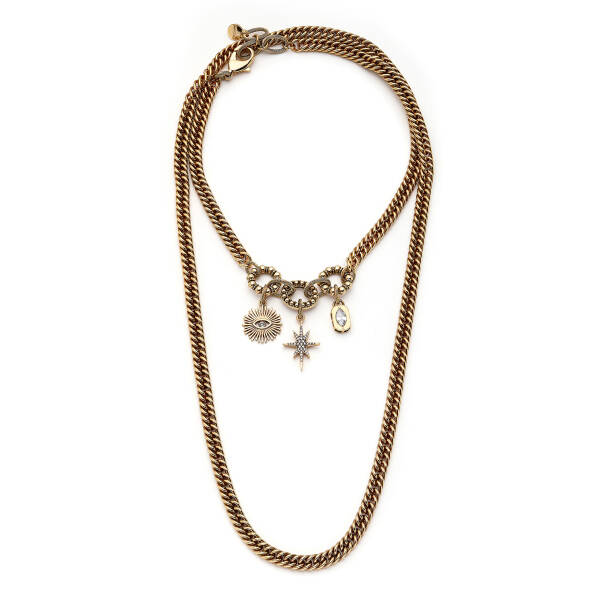 Star Whisper Star Evil Eye Bead Charm Gold Plated Chain Necklace - 1