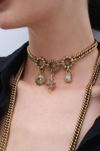 Star Whisper Star Evil Eye Bead Charm Gold Plated Chain Necklace - 3