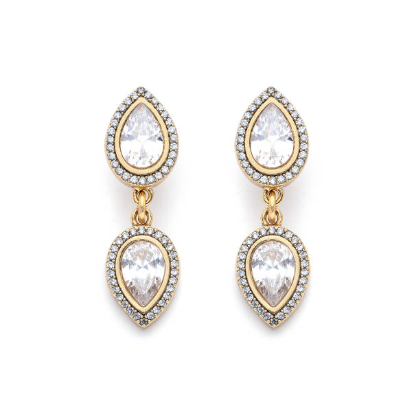 Starlit Grace Drop Zircon Stone Pinned Earrings - 1