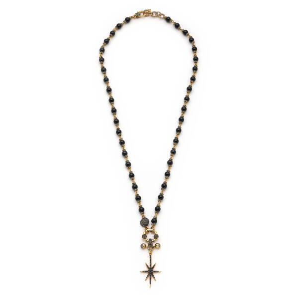 Starlit Oniks Doğaltaş Zirkon Yıldız Charm Kolye - 1