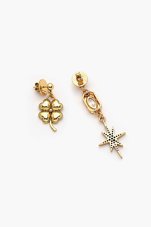 Starry Clove Yıldız Yonca Charm Zirkon Taş Altın Kaplama İğneli Küpe - (1)