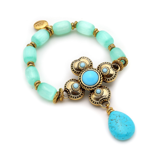 Starry Glow Turquoise Natural Stone Clover Charm Bracelet 
