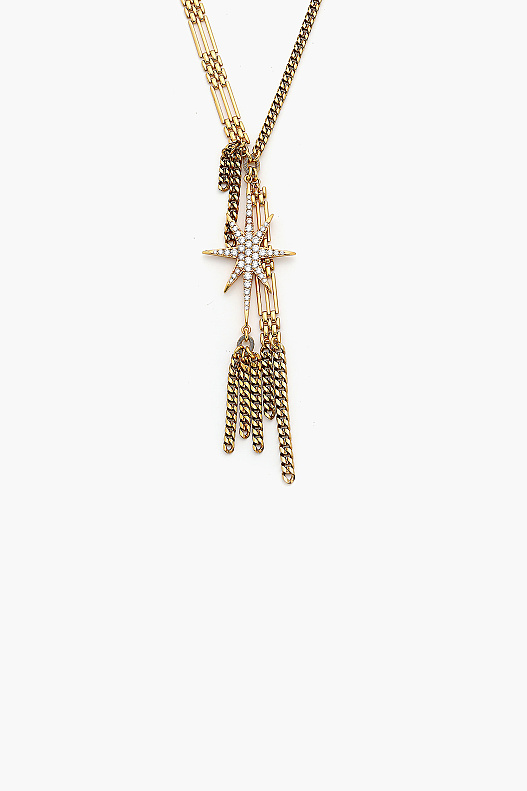 Starry Gold-Plated Long Crystal Chain Necklace with Star Charm - (1)