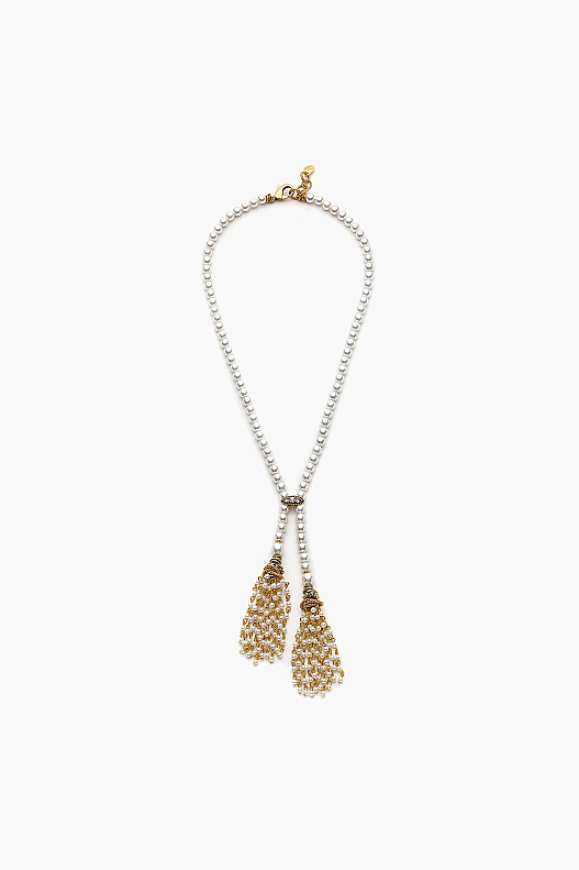 Stay True Gold-Plated Long Majorca Pearl and Zircon Tassel Necklace - 