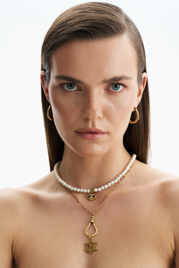 Stella Altın Kaplama Mayorka İnci Göz Kolye - (1)